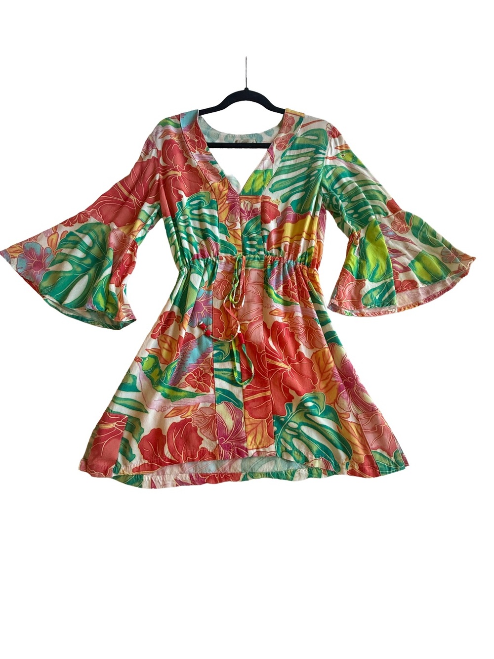 Floral V-Neck Maaji kaftan with Bell Sleeves - Multicolor